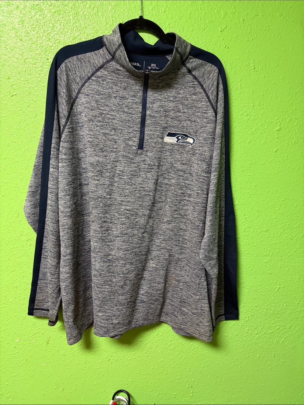 Antigua Gray and Navy Seattle Seahawks Quarter-Zip Pullover